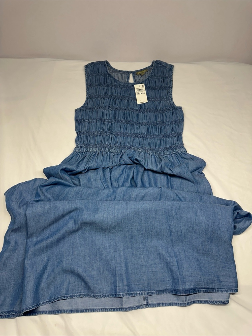 Style & Co. Chambray Blue Smocked Sleeveless Dress